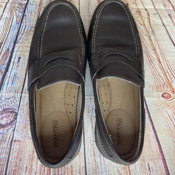 Sperry Topsiders Men's Brown Leather Slip On Loafers Sz 10.5 - Picture 6 of 8